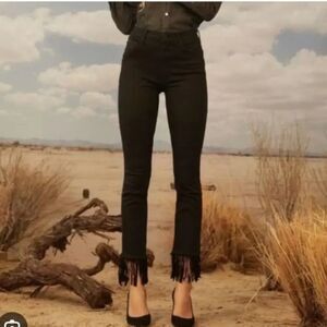 Mother Jeans High Waist Rascal Crop Fray Denim Fringe Whip Size 29 Black Western
